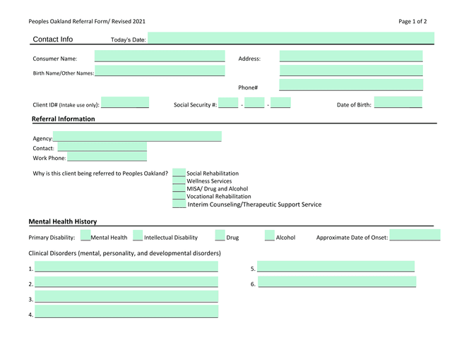 Peoples Oakland Referral Form screenshot