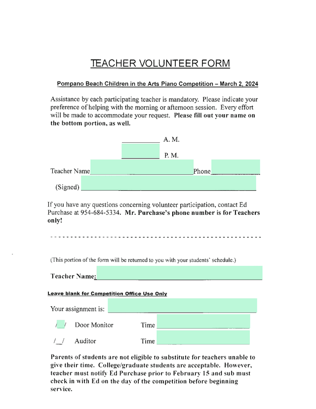 Teacher Volunteer Form screenshot