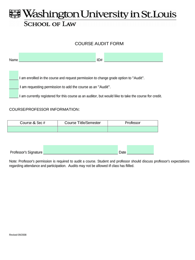 COURSE AUDIT FORM screenshot