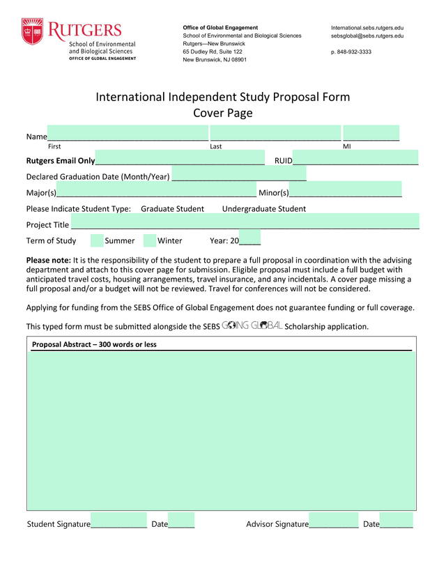 International Independent Study Proposal Form screenshot
