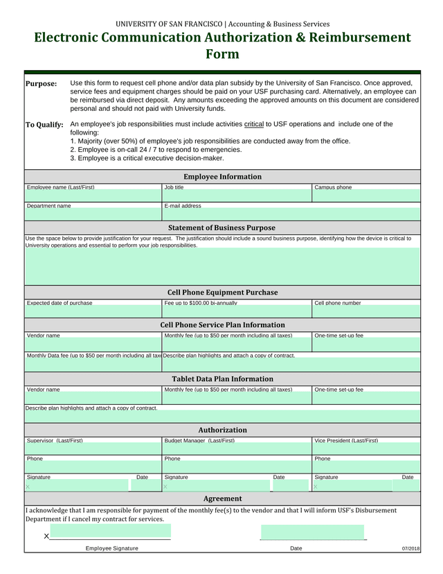 Electronic Communication Authorization  Reimbursement Form screenshot