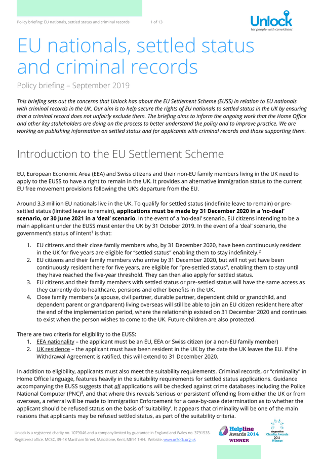EU Nationals, Settled Status And Criminal Records screenshot