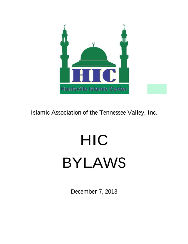 Islamic Association Of The Tennessee Valley, Inc.   HIC Bylaws screenshot