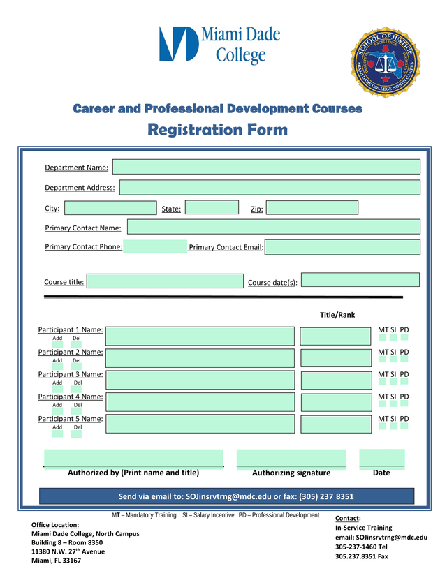 Career And Professional Development Courses Registration Form screenshot
