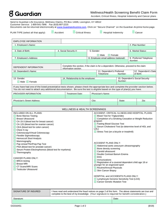 WellnessHealth Screening Benefit Claim Form screenshot
