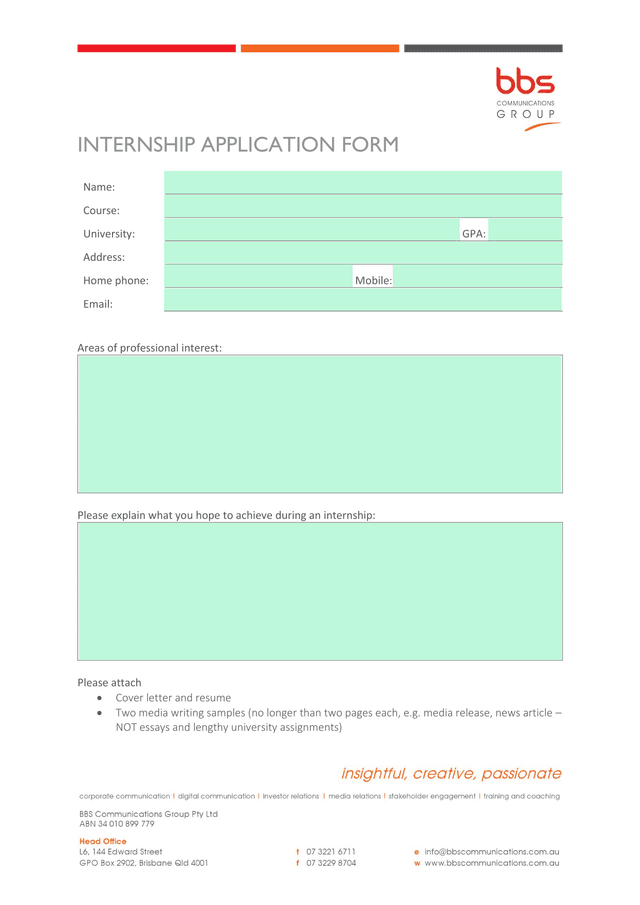 INTERNSHIP APPLICATION FORM screenshot