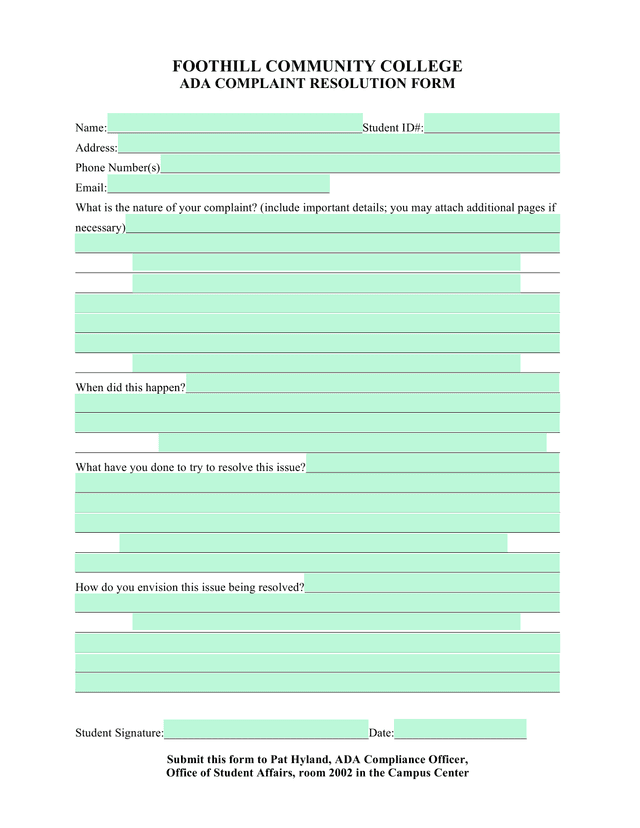 ADA Complaint Resolution Form screenshot
