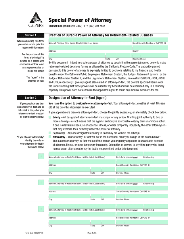 PERS OSS 138 Designation Of Attorney In Fact (Agent) screenshot