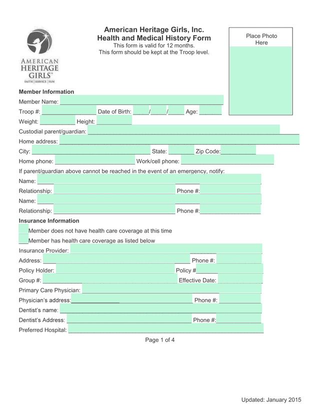 Health And Medical History Form screenshot