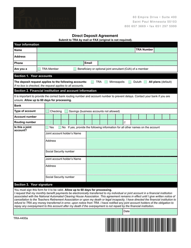 Direct Deposit Agreement screenshot