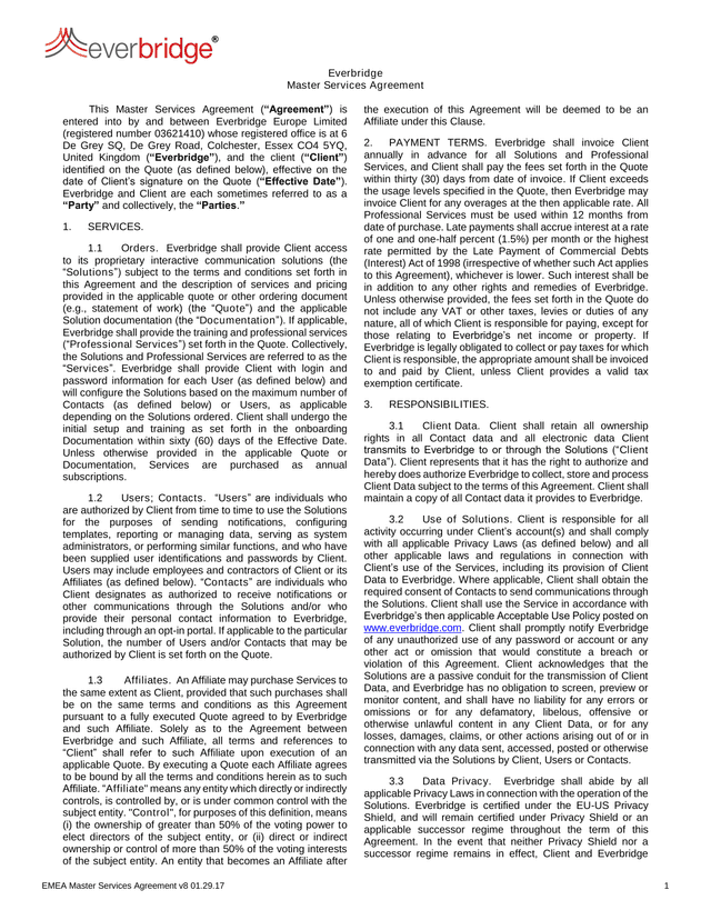Everbridge Master Services Agreement screenshot