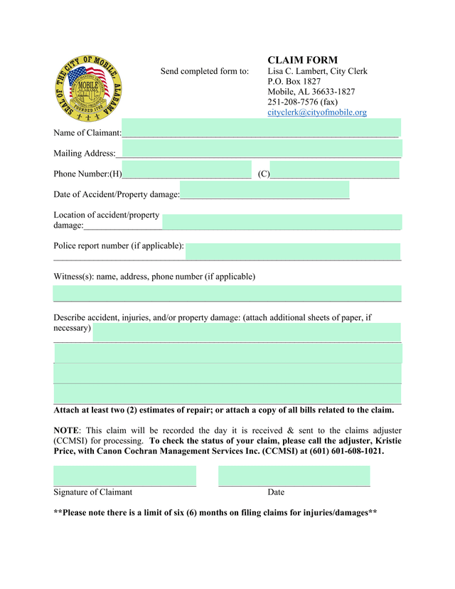 Claim Form screenshot