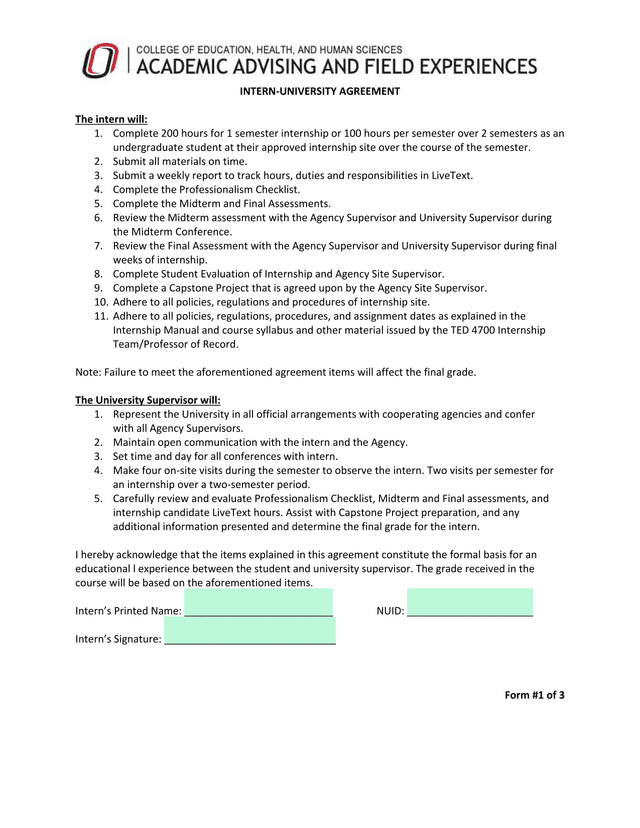 INTERN UNIVERSITY AGREEMENT screenshot