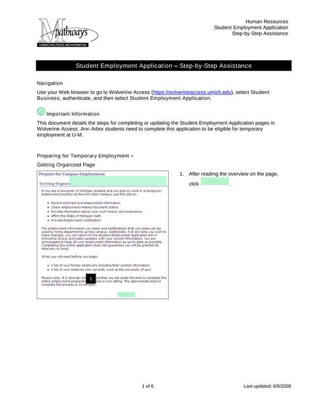 Student Employment Application Step By Step Assistance screenshot