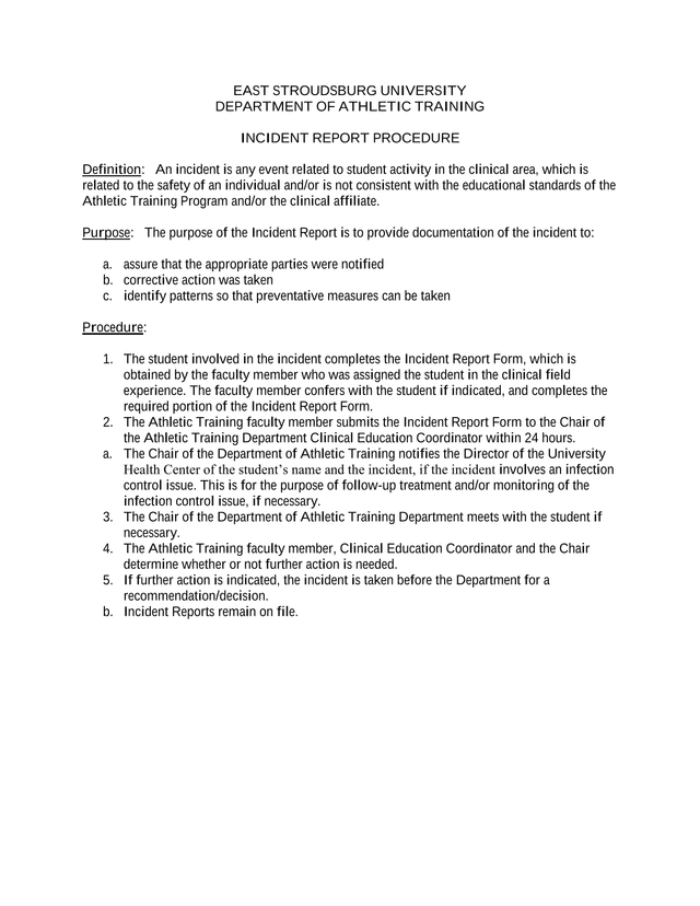 Incident Report Procedure screenshot