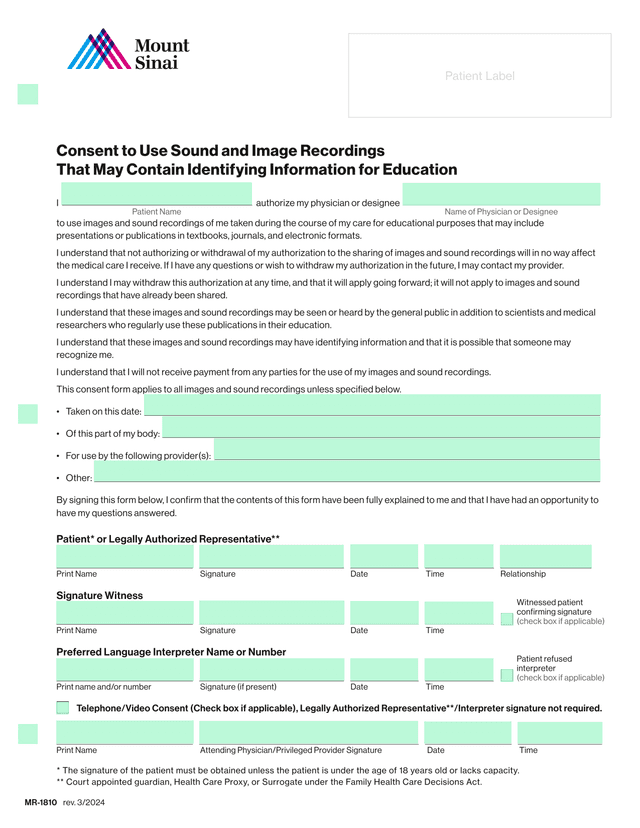 Consent To Use Sound And Image Recordings That May Contain Identifying Information For Education screenshot