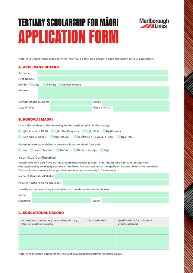 Tertiary Scholarship For Mori Application Form screenshot
