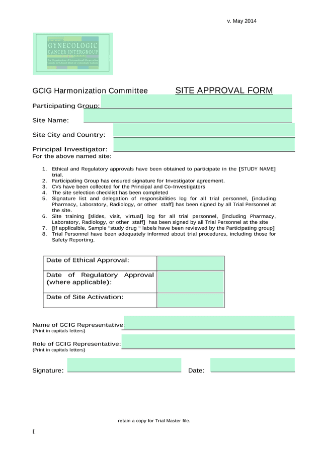 SITE APPROVAL FORM screenshot