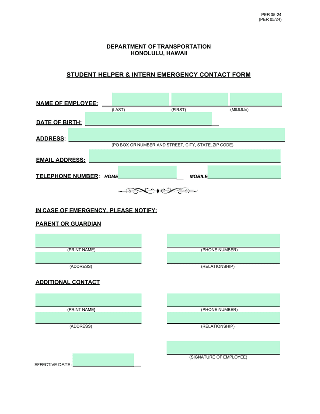 Student Helper  Intern Emergency Contact Form screenshot