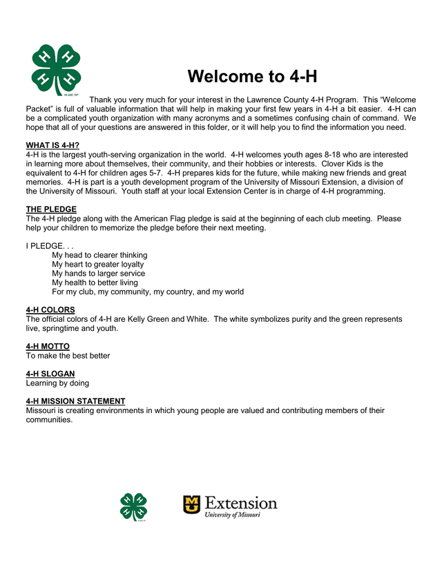 4 H Welcome Packet screenshot