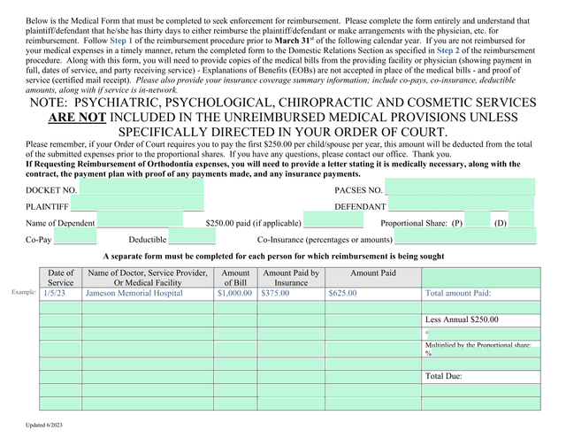 Medical Reimbursement Form screenshot