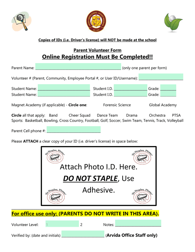 Parent Volunteer Form screenshot