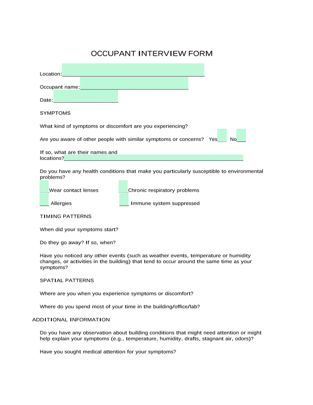 Occupant Interview Form screenshot