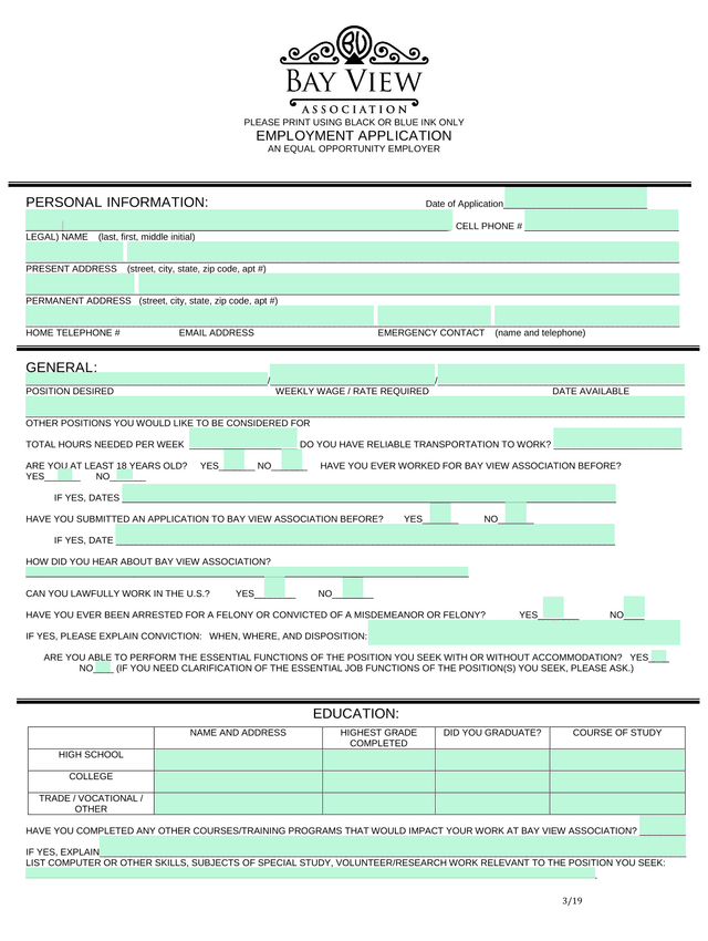 EMPLOYMENT APPLICATION screenshot