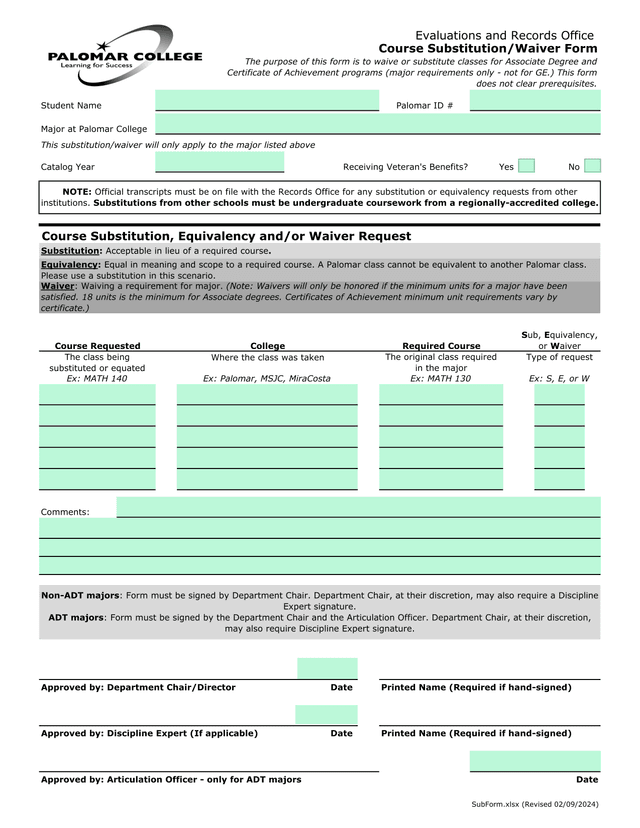 Course SubstitutionWaiver Form screenshot