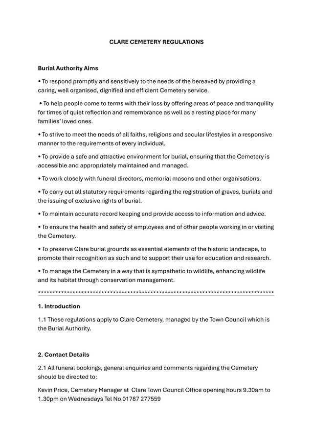 Clare Cemetery Regulations screenshot