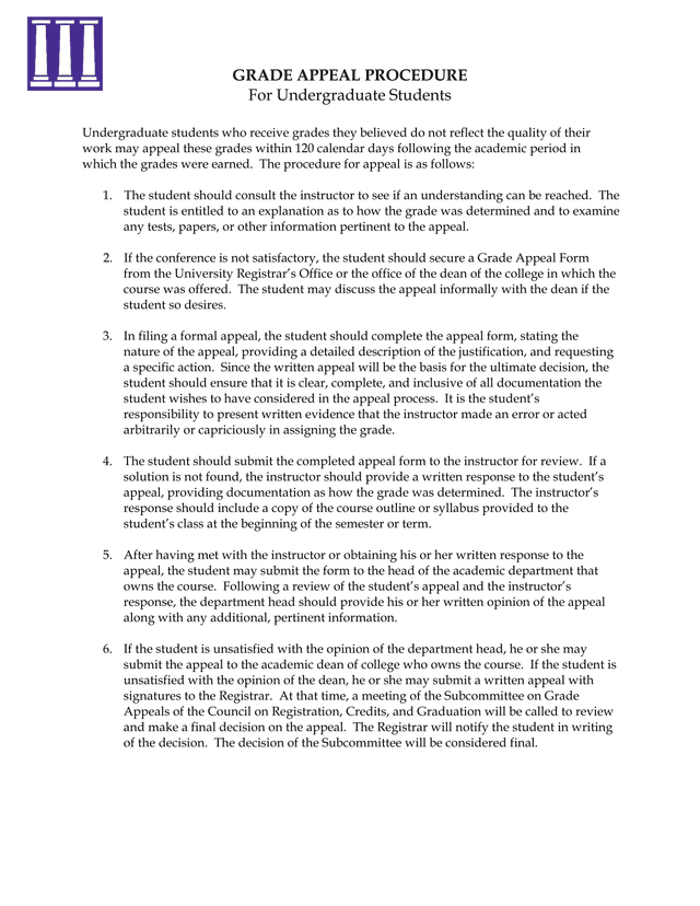 Grade Appeal Procedure For Undergraduate Students screenshot