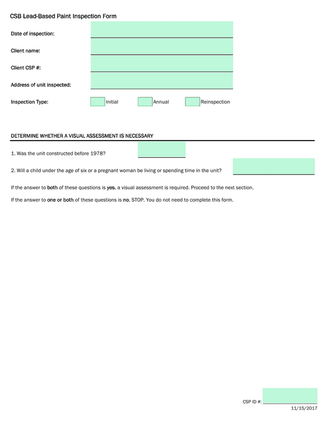 CSB Lead Based Paint Inspection Form screenshot
