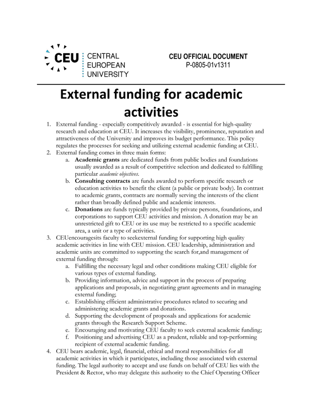 External Funding For Academic Activities screenshot