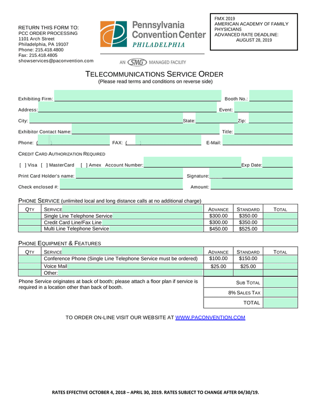Telecommunications Service Order screenshot