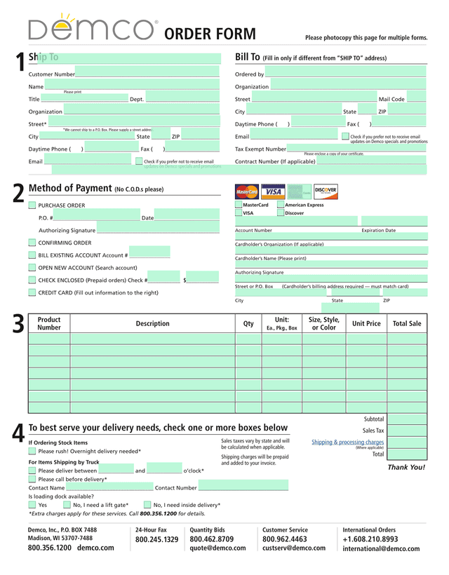 ORDER FORM screenshot