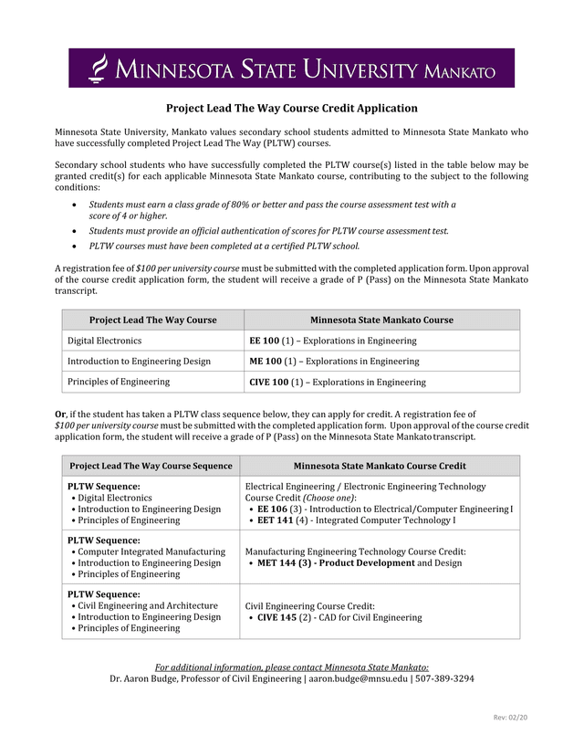 Project Lead The Way Course Credit Application screenshot