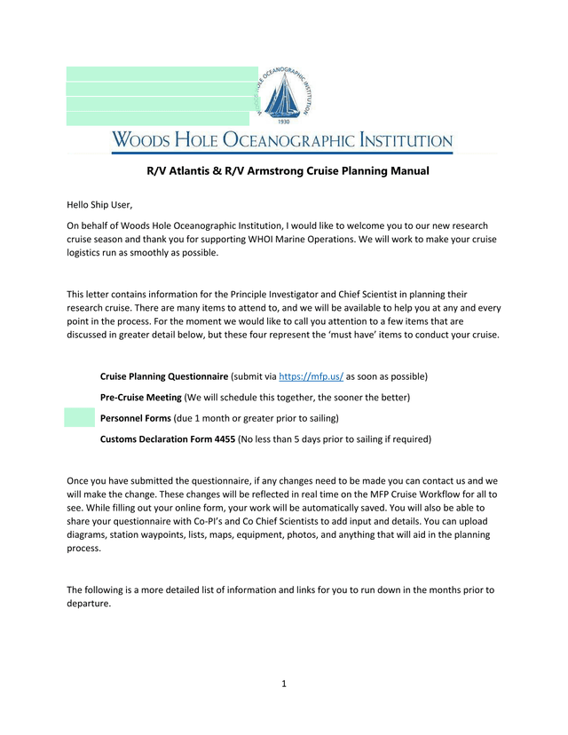 RV Atlantis  RV Armstrong Cruise Planning Manual screenshot