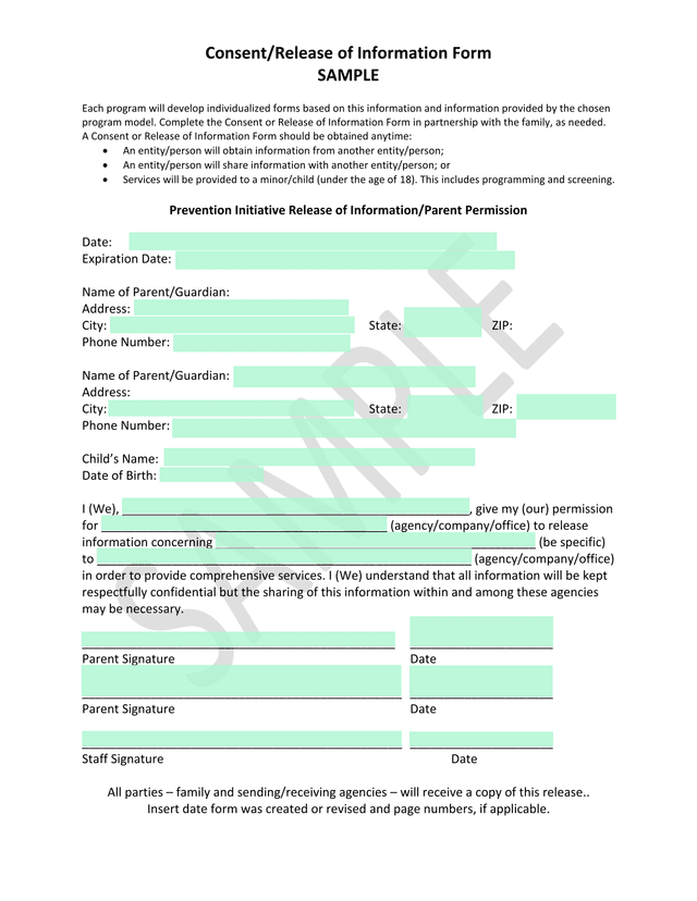 ConsentRelease Of Information Form screenshot
