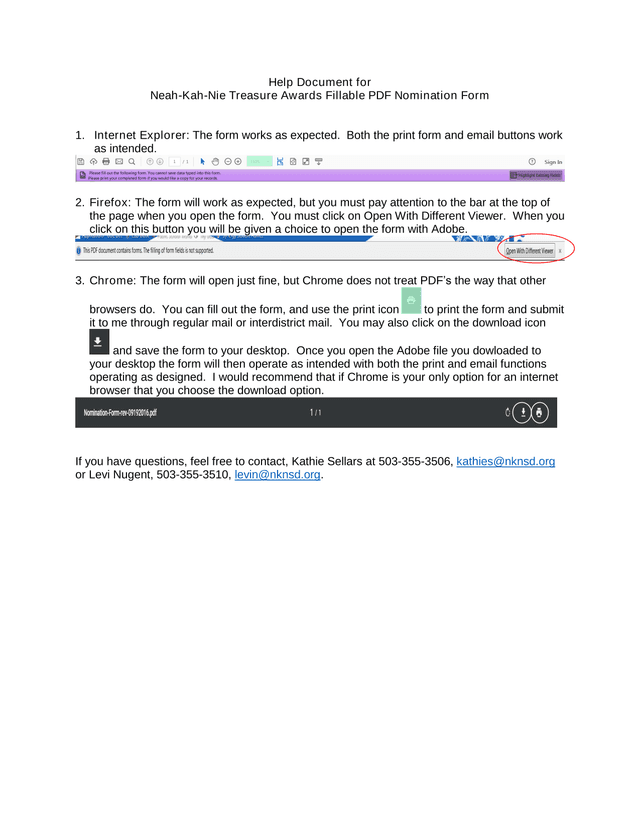 Neah Kah Nie Treasure Awards Fillable PDF Nomination Form screenshot