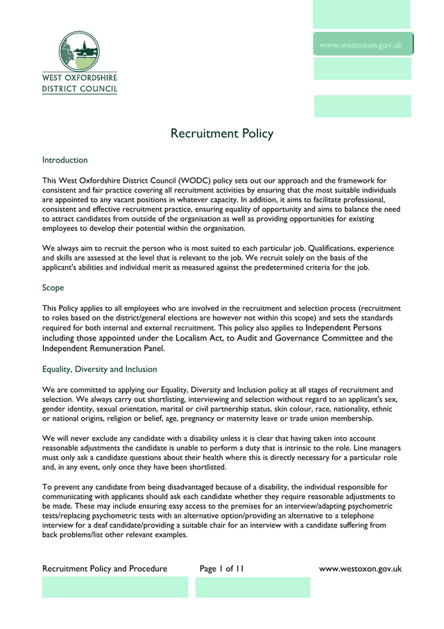Recruitment Policy And Procedure screenshot