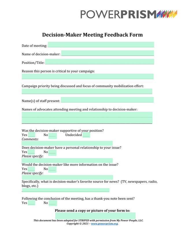 Decision Maker Meeting Feedback Form screenshot