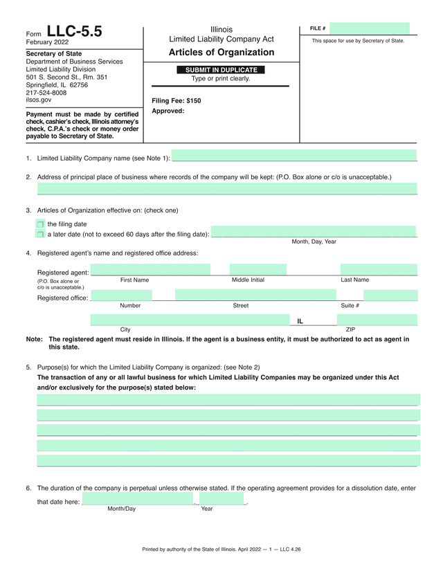 Articles Of Organization screenshot