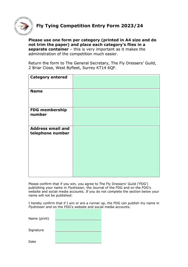 Fly Tying Competition Entry Form 202324 screenshot