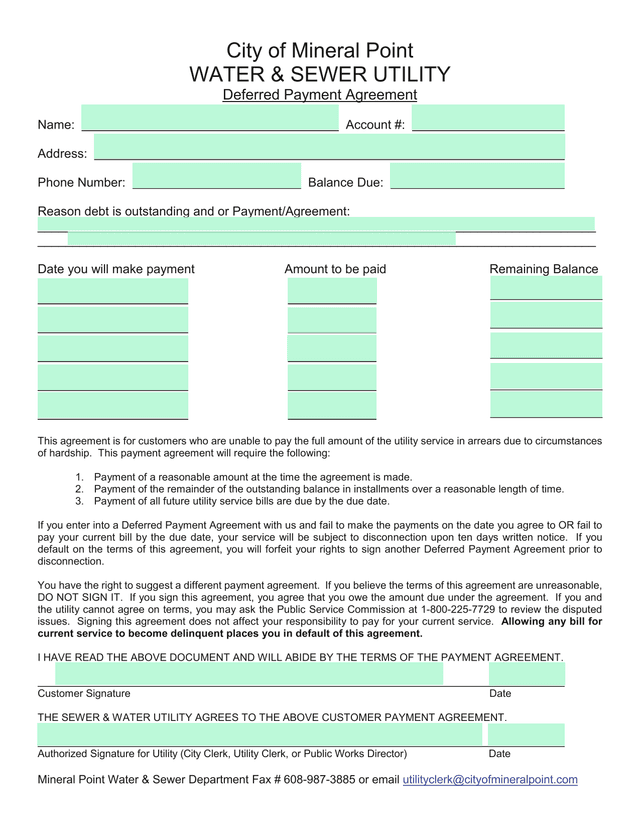 Deferred Payment Agreement screenshot