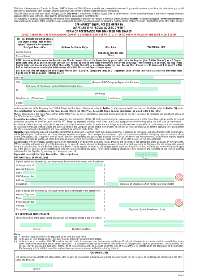 Form Of Acceptance And Transfer For Shares (FAT) screenshot