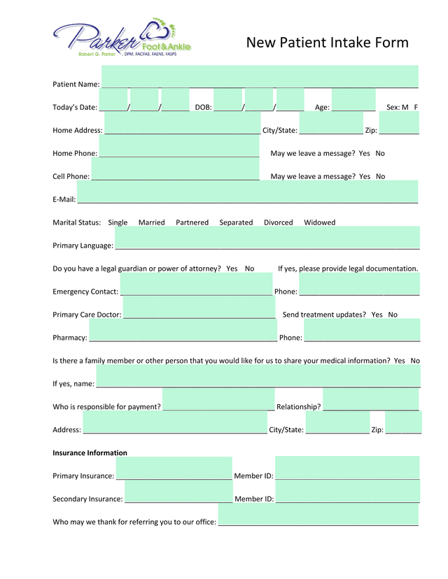 New Patient Intake Form screenshot