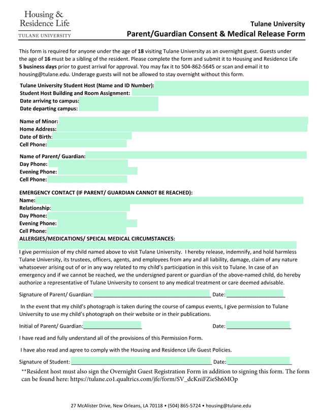 ParentGuardian Consent  Medical Release Form screenshot