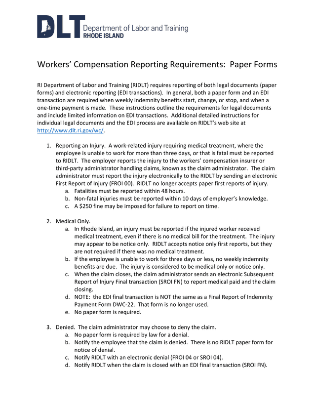 Workers Compensation Reporting Requirements Paper Forms screenshot