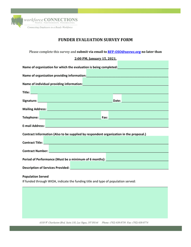 FUNDER EVALUATION SURVEY FORM screenshot