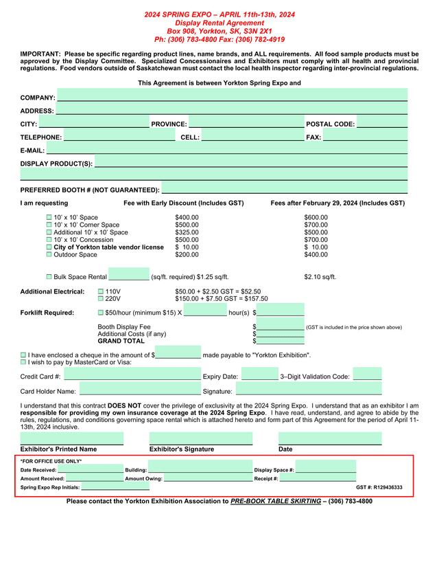 2024 Spring Expo Display Rental Agreement screenshot